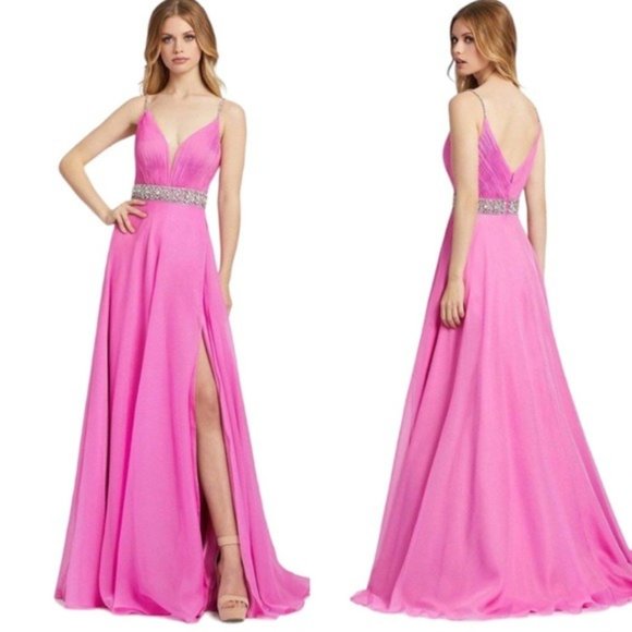 Mac Duggal Dresses & Skirts - Mac Duggal Rhinestone High Slit Formal Prom Chiffon Gown Pink Size 2 NWT